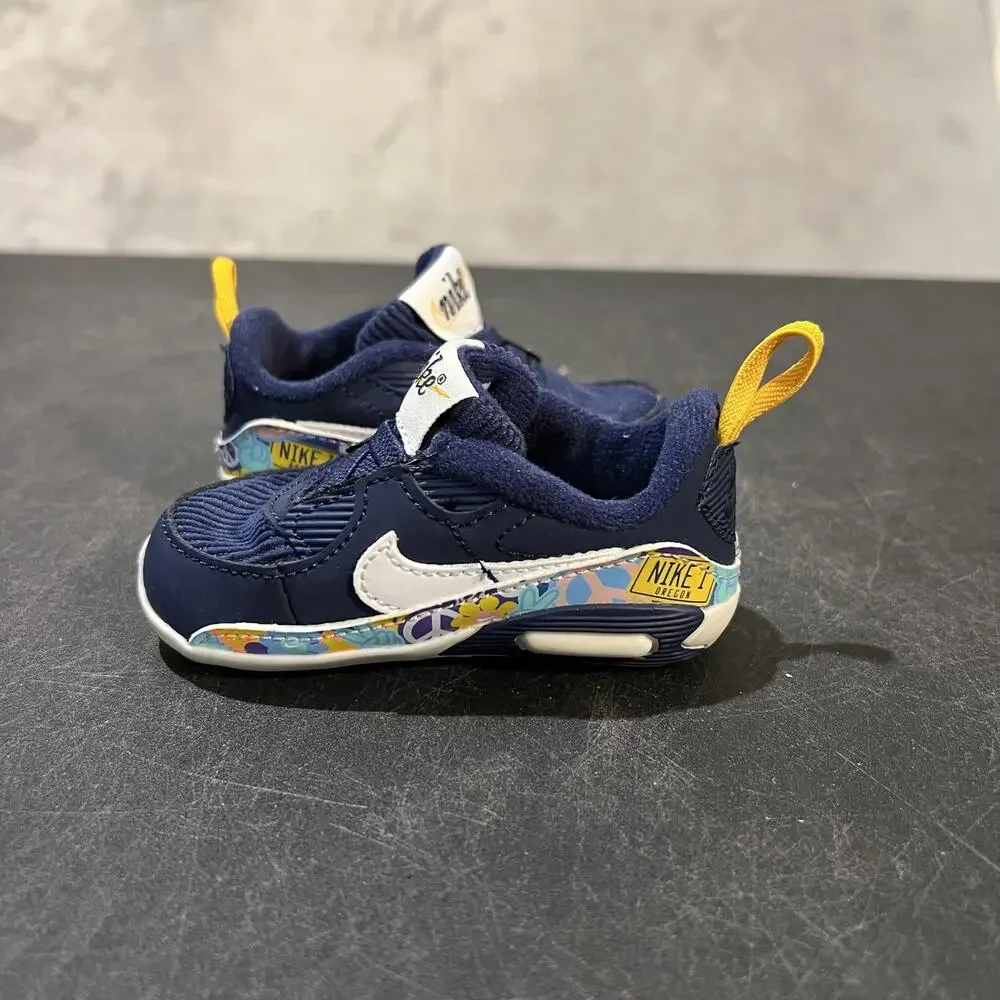 Nike Air Max 90 Shoes Toddler Size 4C Navy White SE Floral Graphic DB0263-400
